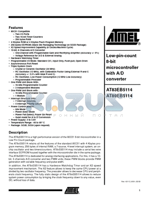 AT83EB5114 datasheet - Low-pin-count 8-bit microcontroller with A/D converter