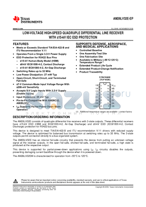 AM26LV32E-EP datasheet - LOW-VOLTAGE HIGH-SPEED QUADRUPLE DIFFERENTIAL LINE RECEIVER WITH a15-kV IEC ESD PROTECTION