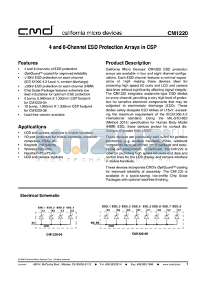 CM1220-04CS datasheet - 4 and 8-Channel ESD Protection Arrays in CSP