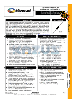 1N6278 datasheet - Unidirectional & Bidirectional Transient Voltage Suppressors