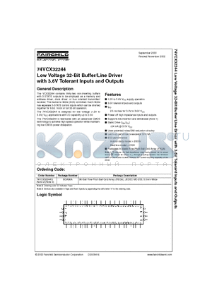 74VCX32244G datasheet - Low Voltage 32-Bit Buffer/Line Driver with 3.6V Tolerant Inputs and Outputs