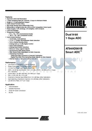 AT84AD001BCTD datasheet - Dual 8-bit 1 Gsps ADC