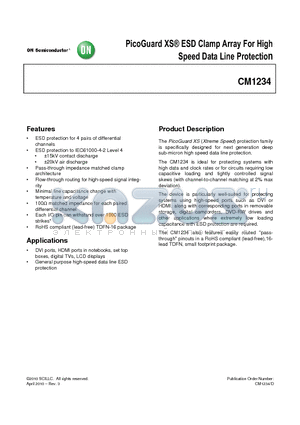 CM1234 datasheet - PicoGuard XS^ ESD Clamp Array For High Speed Data Line Protection