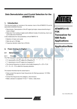 AT86RF211S datasheet - Transceiver for ISM Radio Applications