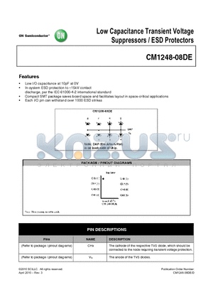 CM1248-08DE datasheet - Low Capacitance Transient Voltage Suppressors / ESD Protectors