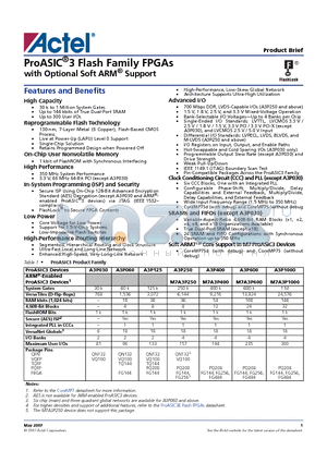 A3P030 datasheet - ProASIC3 Flash Family FPGAs with Optional Soft ARM Support