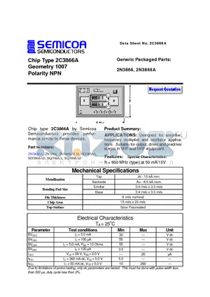 2C3866A datasheet - Chip Type 2C3866A Geometry 1007 Polarity NPN