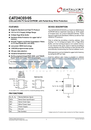 CAT24C03TDIT3 datasheet - 2-Kb and 4-Kb I2C Serial EEPROM with Partial Array Write Protection