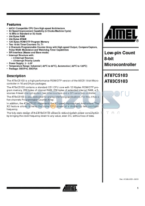 AT87C5103-IBSIL datasheet - Low-pin Count 8-bit Microcontroller