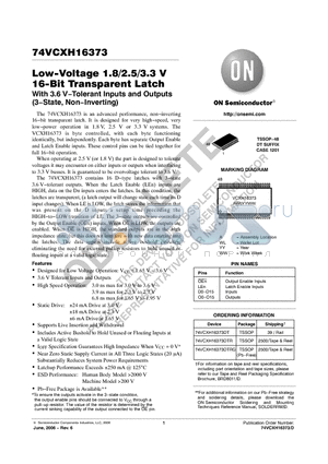 74VCXH16373DTR datasheet - Low−Voltage 1.8/2.5/3.3 V 16−Bit Transparent Latch