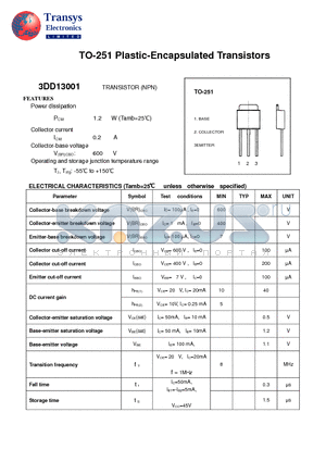 3DD13001 datasheet - Plastic-Encapsulated Transistors