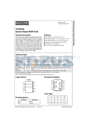 74VHC02MTCX datasheet - Quad 2-Input NOR Gate