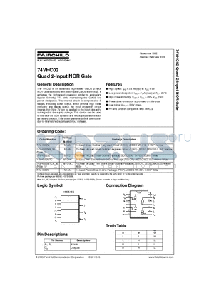 74VHC02MTCX_NL datasheet - Quad 2-Input NOR Gate