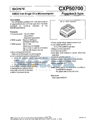 CXP50700 datasheet - CMOS 4-BIT SINGLE CHIP MICROCOMPUTER