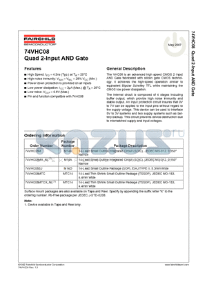 74VHC08 datasheet - Quad 2-Input AND Gate