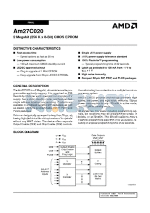 AM27C020-120JC5 datasheet - 2 Megabit (256 K x 8-Bit) CMOS EPROM