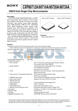 CXP80712A datasheet - CMOS 8-bit Single Chip Microcomputer