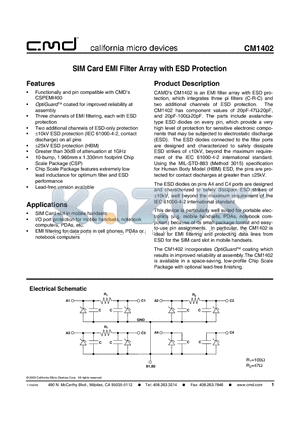 CM1402 datasheet - SIM Card EMI Filter Array with ESD Protection