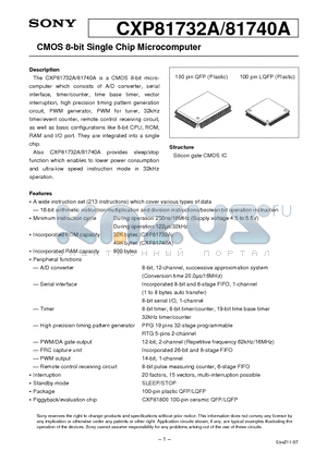 CXP81732A datasheet - CMOS 8-bit Single Chip Microcomputer