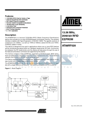AT88RF020-MR1 datasheet - 13.56 MHz, 2048-bit RFID EEPROM