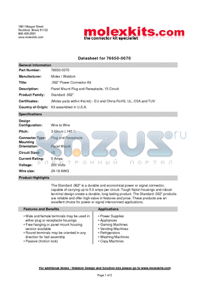 03-06-6155 datasheet - Panel Mount Plug and Receptacle, 15 Circuit