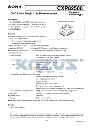 CXP82500 datasheet - CMOS 8-bit Single Chip Microcomputer