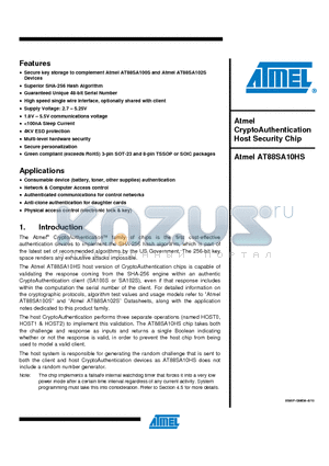 AT88SA10HS-TSU-T datasheet - Atmel CryptoAuthentication Host Security Chip