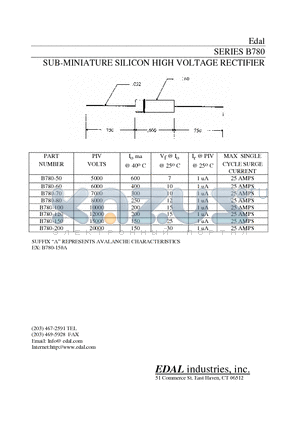 B780-100 datasheet - SUB-MINIATURE SILICON HIGH VOLTAGE RECTIFIER