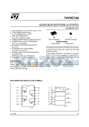 74VHC126M datasheet - QUAD BUS BUFFERS (3-STATE)