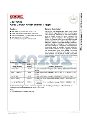 74VHC132MTCX_NL datasheet - Quad 2-Input NAND Schmitt Trigger