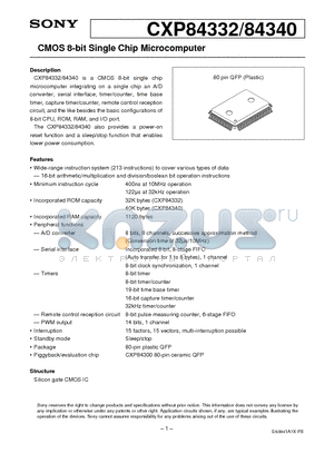 CXP84332 datasheet - CMOS 8-bit Single Chip Microcomputer