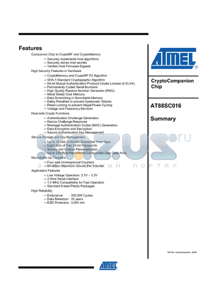 AT88SC016-SX datasheet - CryptoCompanion Chip