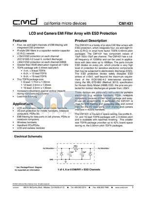 CM1431-04DE datasheet - LCD and Camera EMI Filter Array with ESD Protection