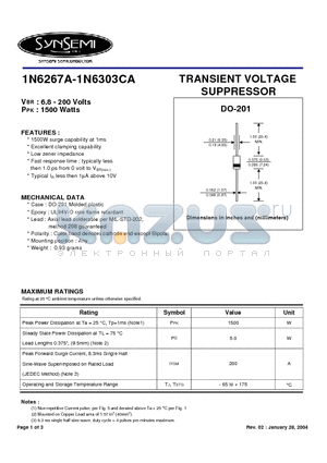 1N6284CA datasheet - TRANSIENT VOLTAGE SUPPRESSOR