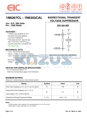 1N6284CAL datasheet - BIDIRECTIONAL TRANSIENT VOLTAGE SUPPRESSOR