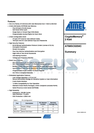 AT88SC0204C-MP datasheet - CryptoMemory 2 Kbit