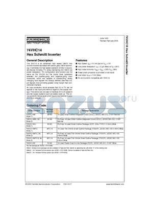 74VHC14MTC_NL datasheet - Hex Schmitt Inverter