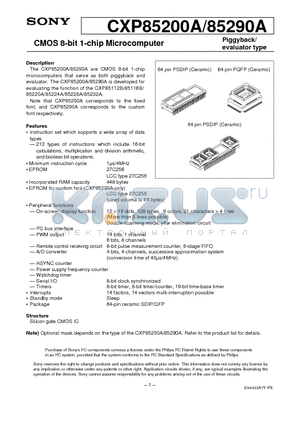CXP85200A datasheet - CMOS 8-bit 1-chip Microcomputer