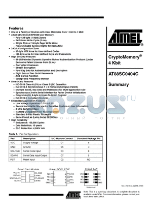 AT88SC0404C datasheet - CryptoMemory 4 Kbit