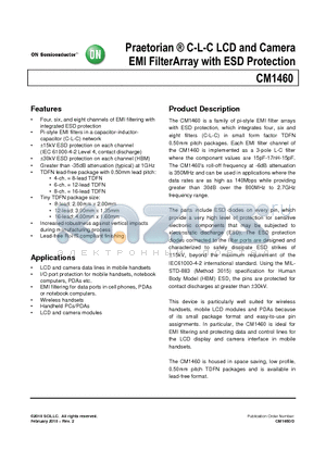 CM1460 datasheet - Praetorian C-L-C LCD and Camera EMI FilterArray with ESD Protection