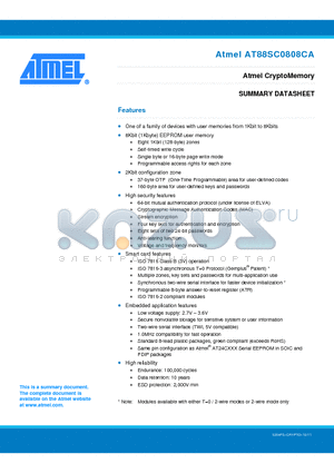 AT88SC0808CA-SH datasheet - Atmel CryptoMemory