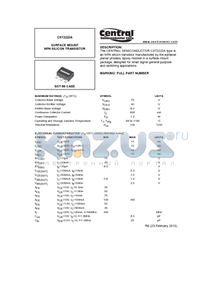 CXT2222A_10 datasheet - SURFACE MOUNT NPN SILICON TRANSISTOR