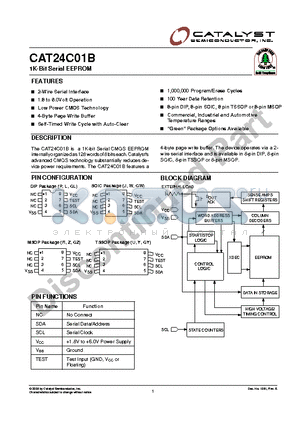 CAT24C0A1GLATE13 datasheet - 1K-Bit Serial EEPROM