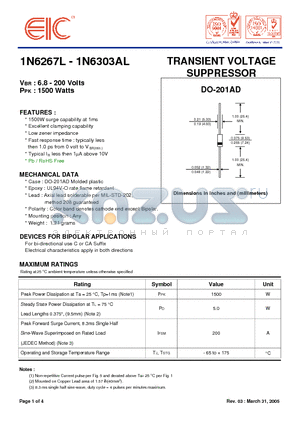 1N6287AL datasheet - TRANSIENT VOLTAGE SUPPRESSOR