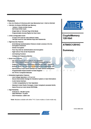 AT88SC12816C datasheet - CryptoMemory 128 Kbit