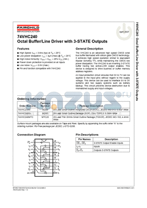 74VHC240 datasheet - Octal Buffer/Line Driver with 3-STATE Outputs