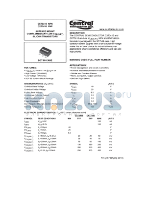 CXT3410 datasheet - SURFACE MOUNT COMPLEMENTARY LOW VCE(SAT) SILICON TRANSISTORS