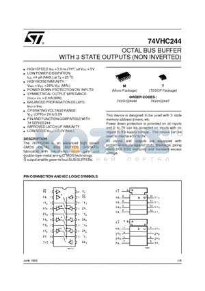 74VHC244M datasheet - OCTAL BUS BUFFER WITH 3 STATE OUTPUTS NON INVERTED