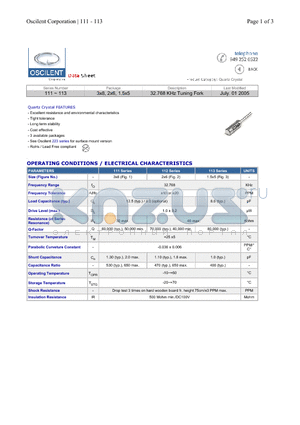 111-000306-10 datasheet - 32.768 KHz Tuning Fork