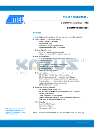 AT88SC1616C_11 datasheet - Atmel CryptoMemory, 16Kbit